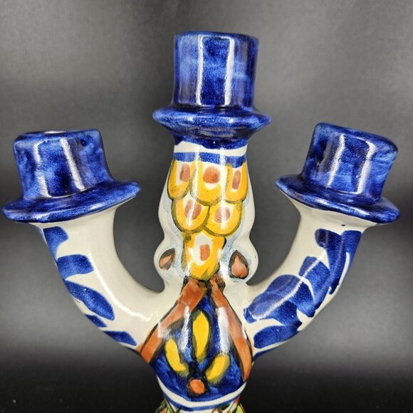 Vintage T. Ruth Talavera Pottery Candelabra 3 Arm Hand Painted Mexican Folk Art - Picture 3 of 13